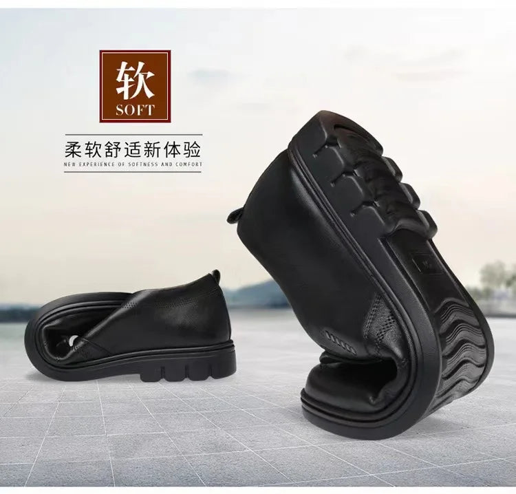 Men's leather shoes new black Soft bottom anti slip and breath shoes men's Business dress casual Zapatos luxury light flat - Belvar