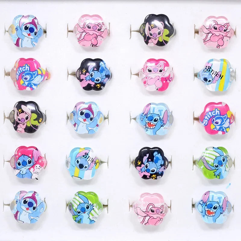10PCS Anime Stitch Ring Party Favors Kawaii Lilo Stitch Children Acrylic Ring Cartoon Accessories Toy Kids Gift Supplies Ring