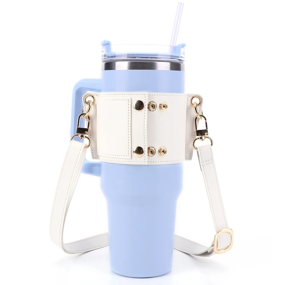 PU Leather Water Bottle Sling Bag with Adjustable Strap Portable Cup Cover For STANLEY 30oz & 40oz Tumbler for Outdoor Travel