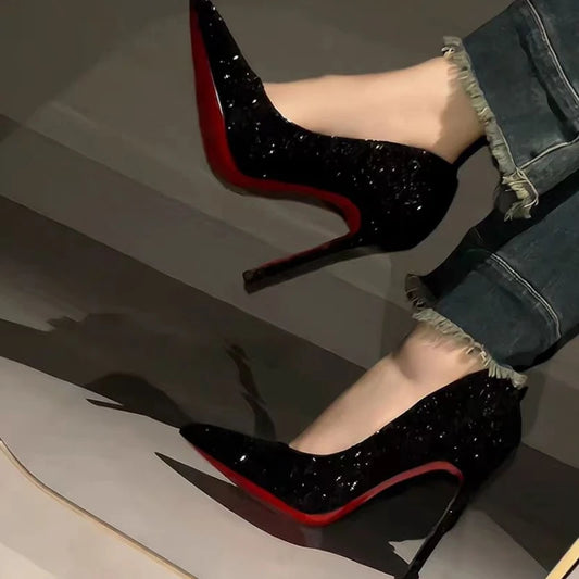 Women's High Heels Summer New Pointy Skinny High Heel Casual Fashion Sequined High Heels Tacones Mujer - Belvar