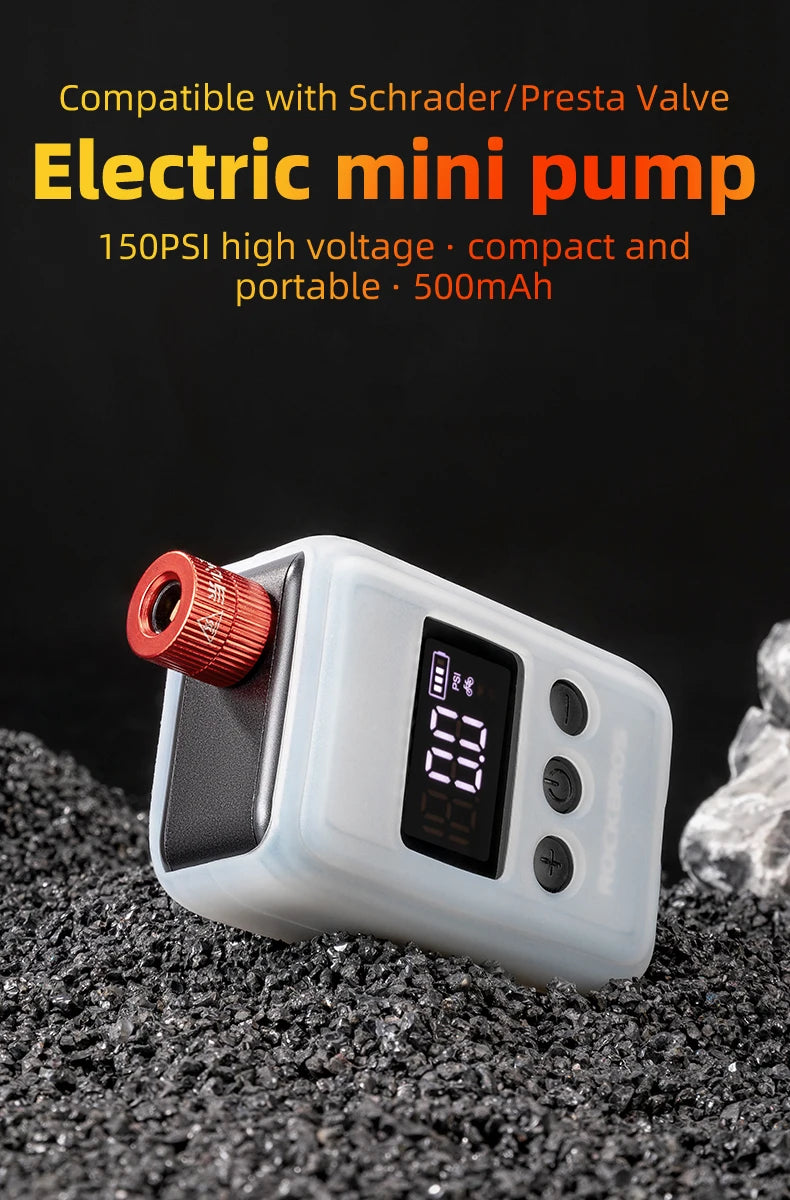 ROCKBROS 150 PSI Portable Pocket Bike Electric Air Pump With Digital Pressure MINI Fast Rechargeable Compressor Tire Inflator
