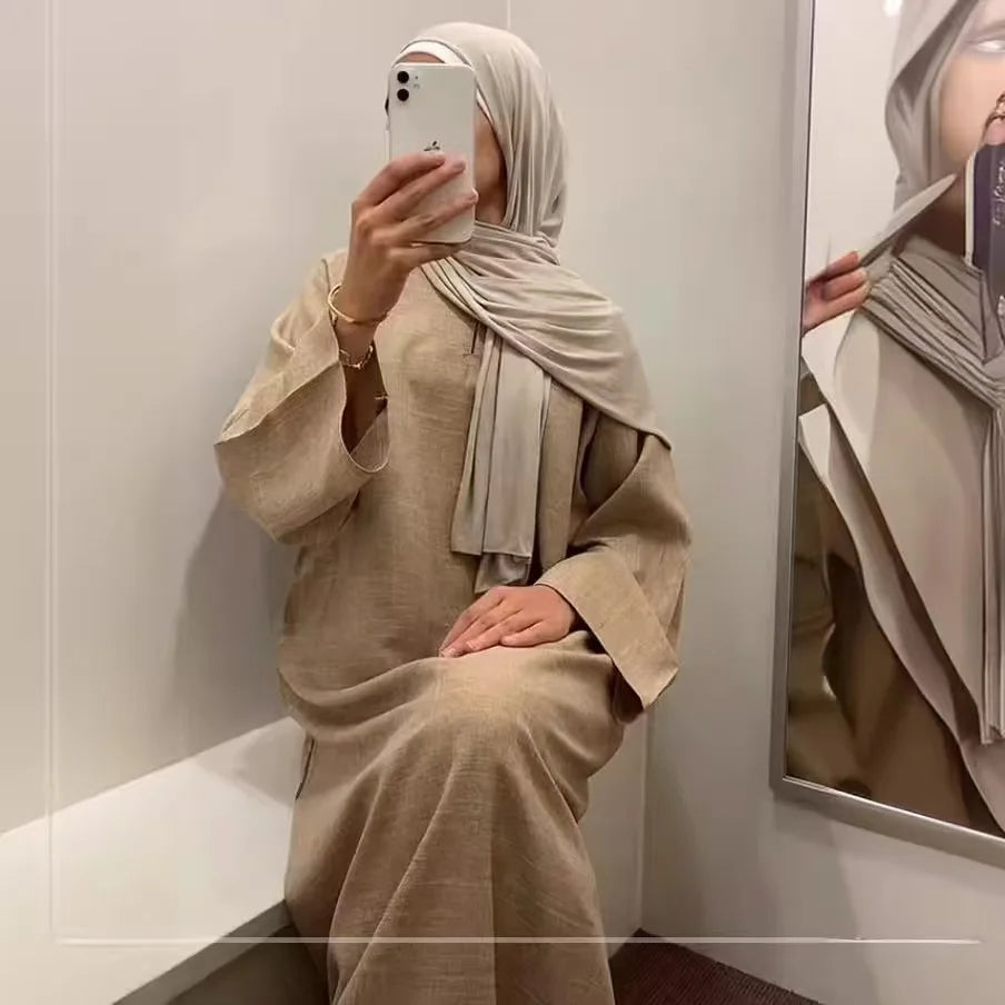 2025 Ramadan Eid Djellaba Plain Modest Muslim Dress Dubai Abaya Turkey Kaftan Kebaya Arabic Robe Women Islam Jalabiya Vestidos