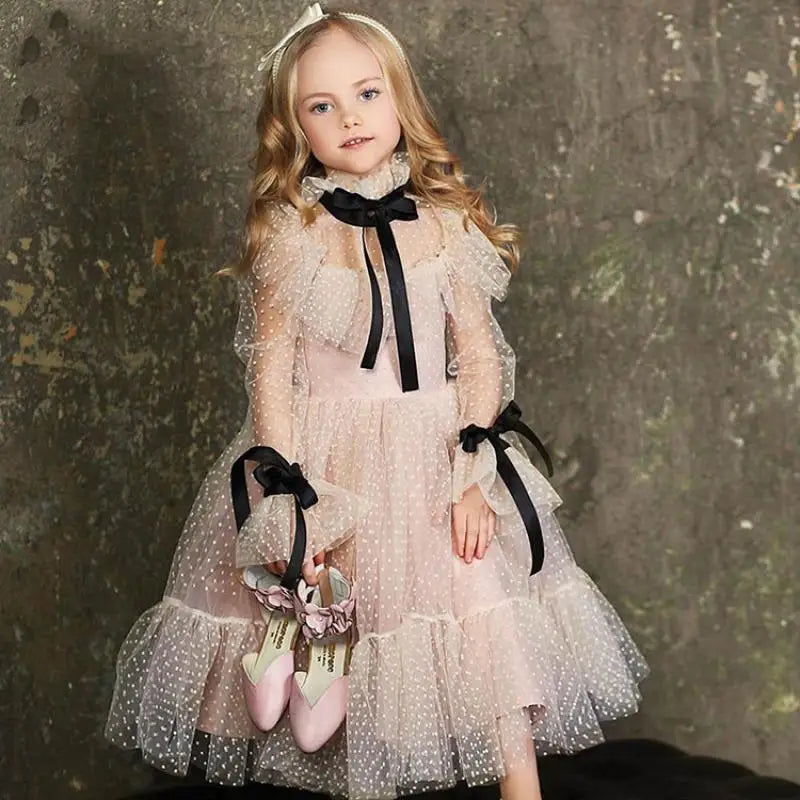 Princess Dress Baby Girls Kids Girl Lace Bowknot Tulle White Dresses Children Herben Luxury Frock Toddler Vestido Flower Clothes