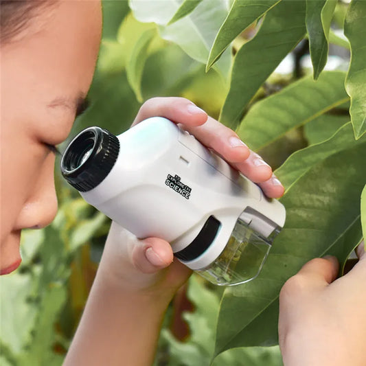 Pocket Microscope Kids Science Toy Kit 60-120x Educational Mini Handheld Microscope with LED Light Outdoor Children Stem Toy