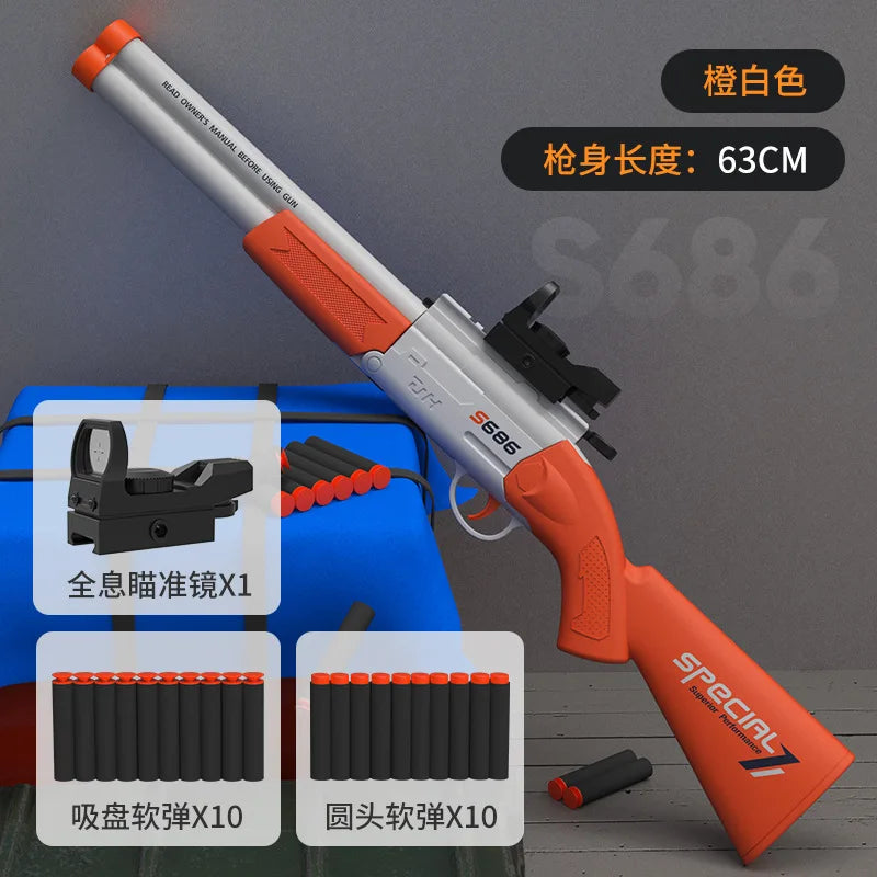 Toy Gun S686 Rifle Double Barreled Airsoft Launcher Dual Soft Bullets Outdoor Sports Game Pistola Shot Gun Weapon for Kids Gift