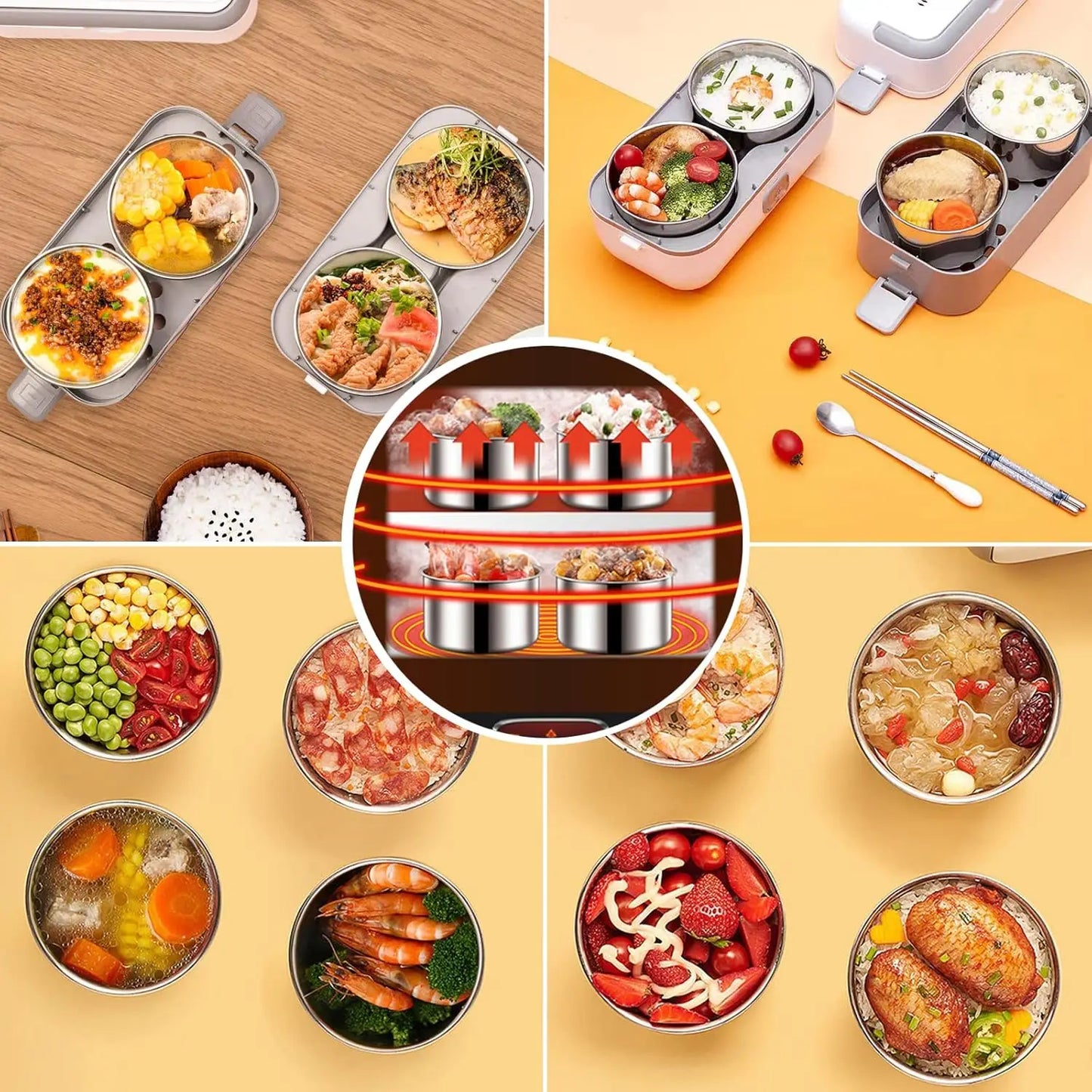 2 Layer 2L Electric Lunch Box Portable Self Cooking Heating Bento Lunch Box Multifunctional Mini Food Storage Warmer Container