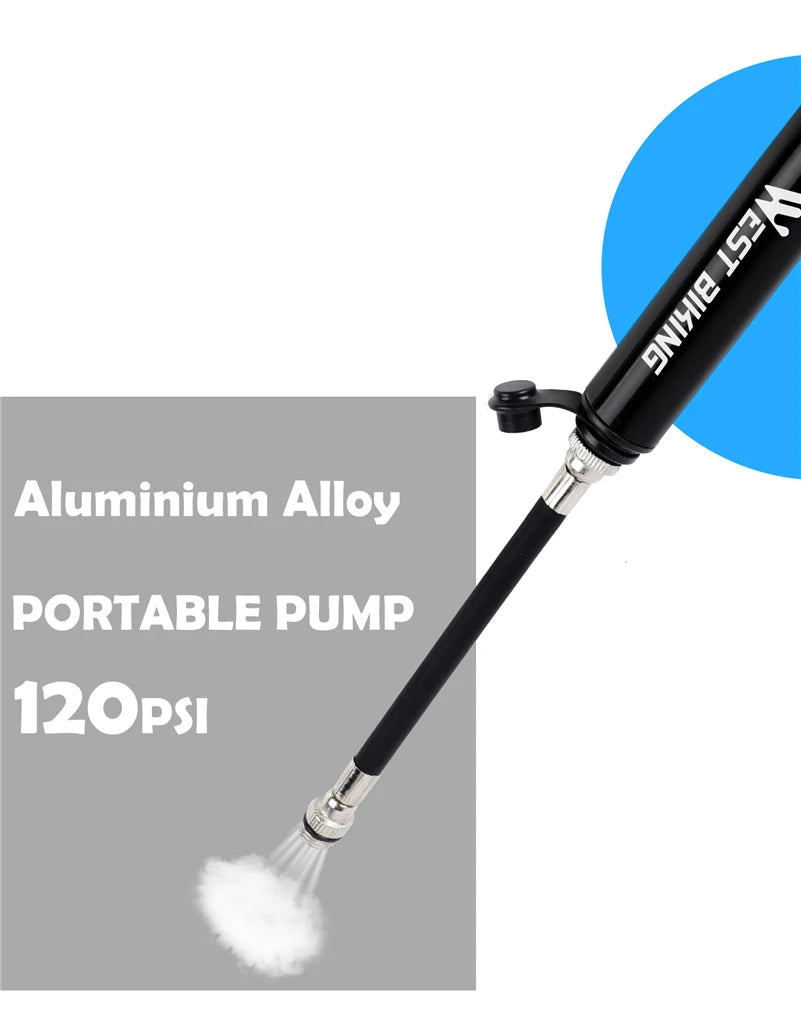 WEST BIKING 100Psi Mini Bike Pump Aluminum Alloy Bicycle Hand Air Pump Tire Inflator Schrader Presta Valve MTB Road Cycling Pump