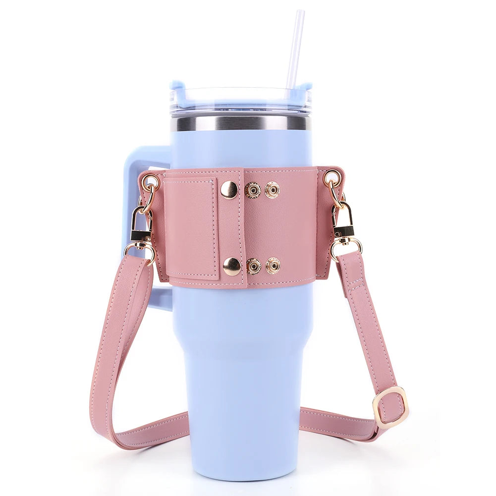 PU Leather Water Bottle Sling Bag with Adjustable Strap Portable Cup Cover For STANLEY 30oz & 40oz Tumbler for Outdoor Travel