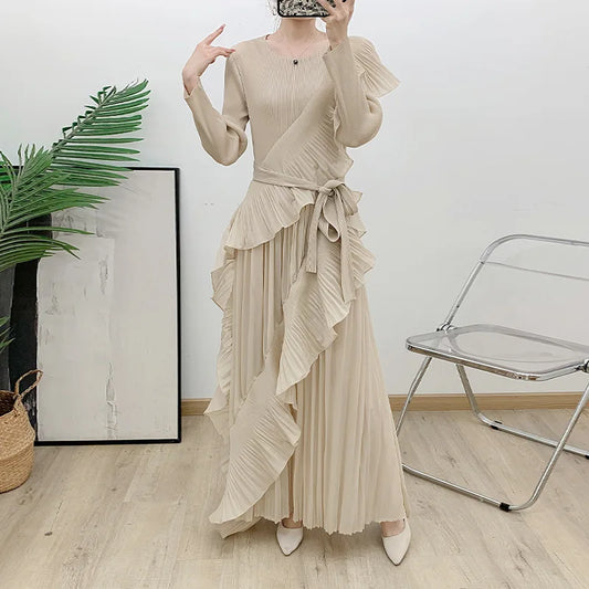 2025 New Dresses Cascading Ruffle Dresses Women Lady Elegant Vintage Pleated Design Ruched Dresses Women Casual