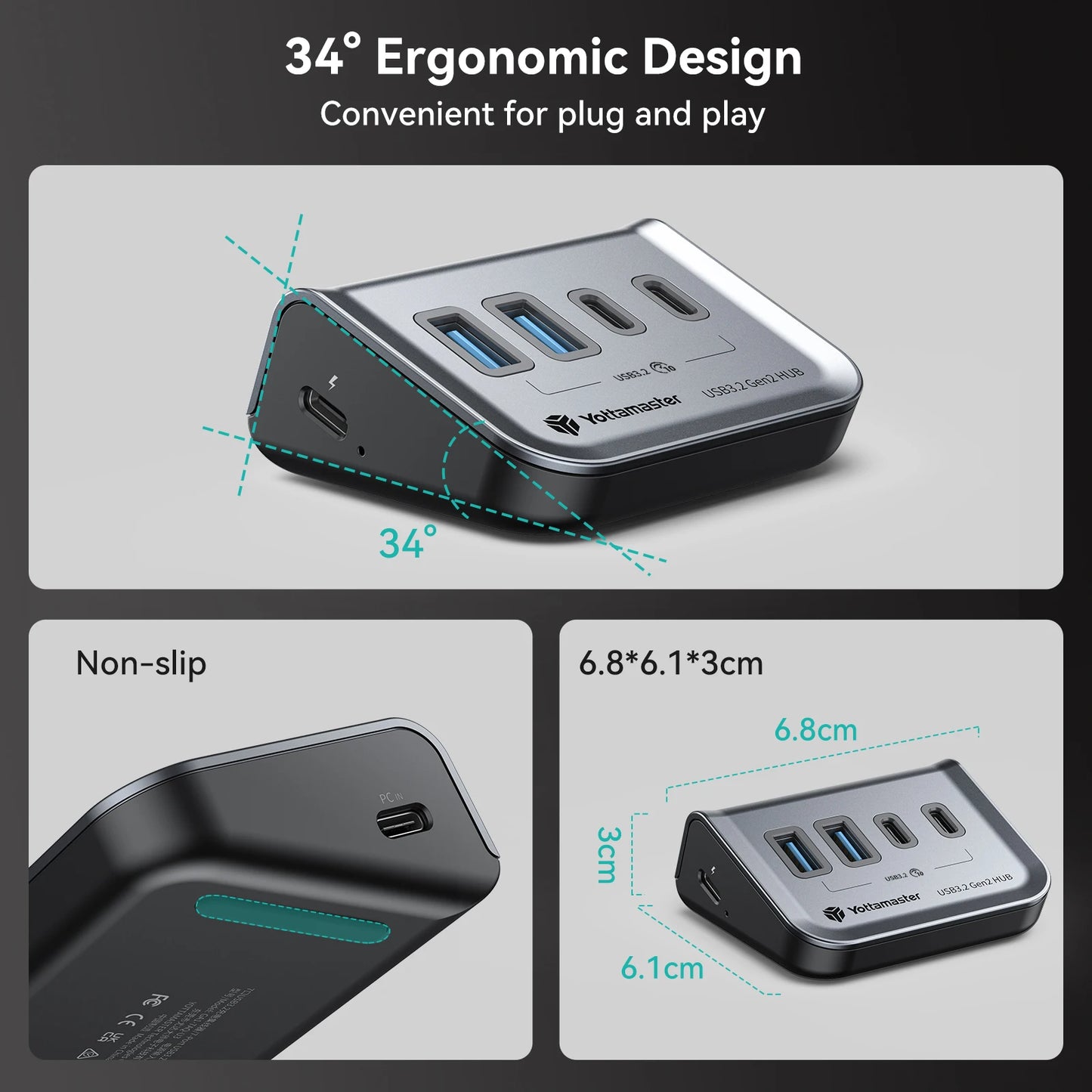 Yottamaster 4in1 Type-C USB-A Multi-fonction USB HUB to 10Gbps USB 3.1 Adapter USB Docking Station for WIndows MAC USB Splitter