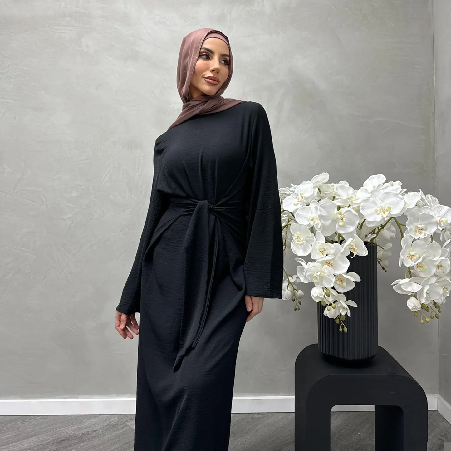 Uni Elegant Ramadan Muslim Modest Dress For Women Eid Arabic Turkey Kaftan Dresses femme Plain Abaya Dubai Islamic Clothing