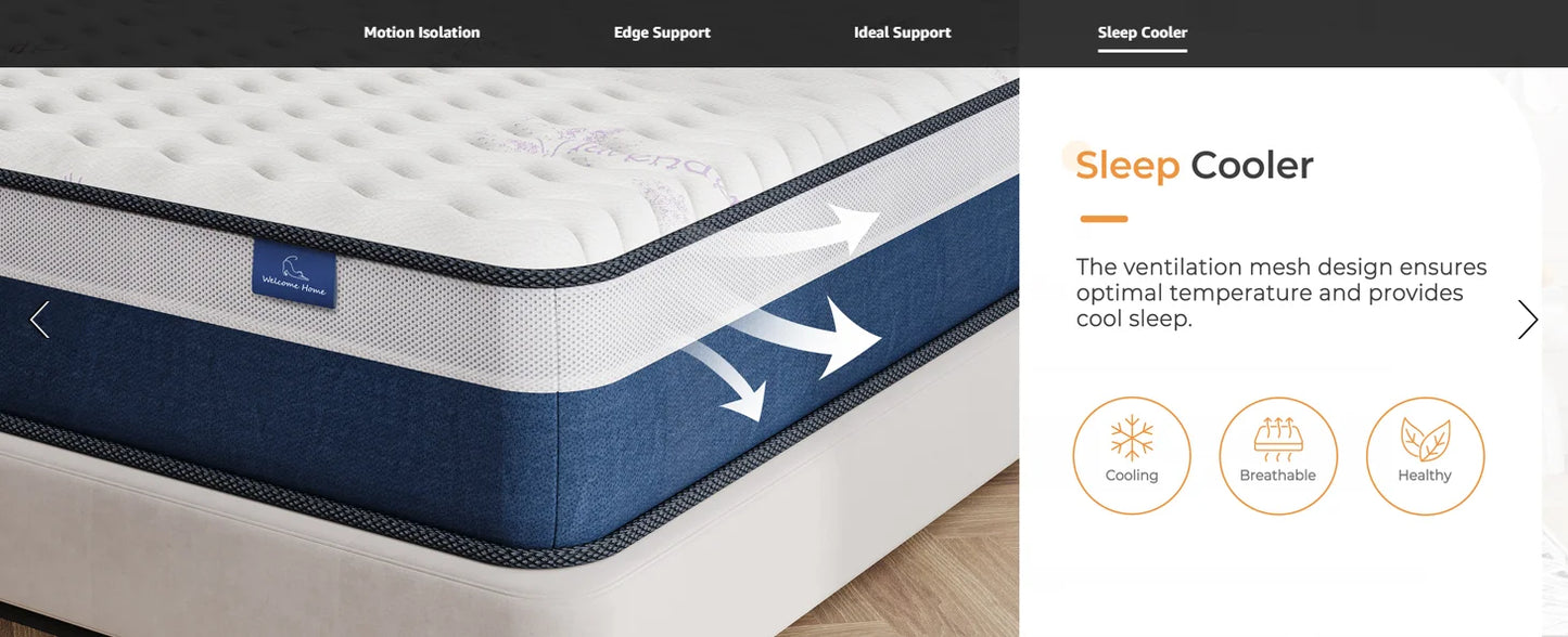 Vesgantti Tight Top 10/12 Inch Innerspring Hybrid Mattress/Bed in a Box, Medium Firm Plush Feel - Memory Foam and Pocket Spring