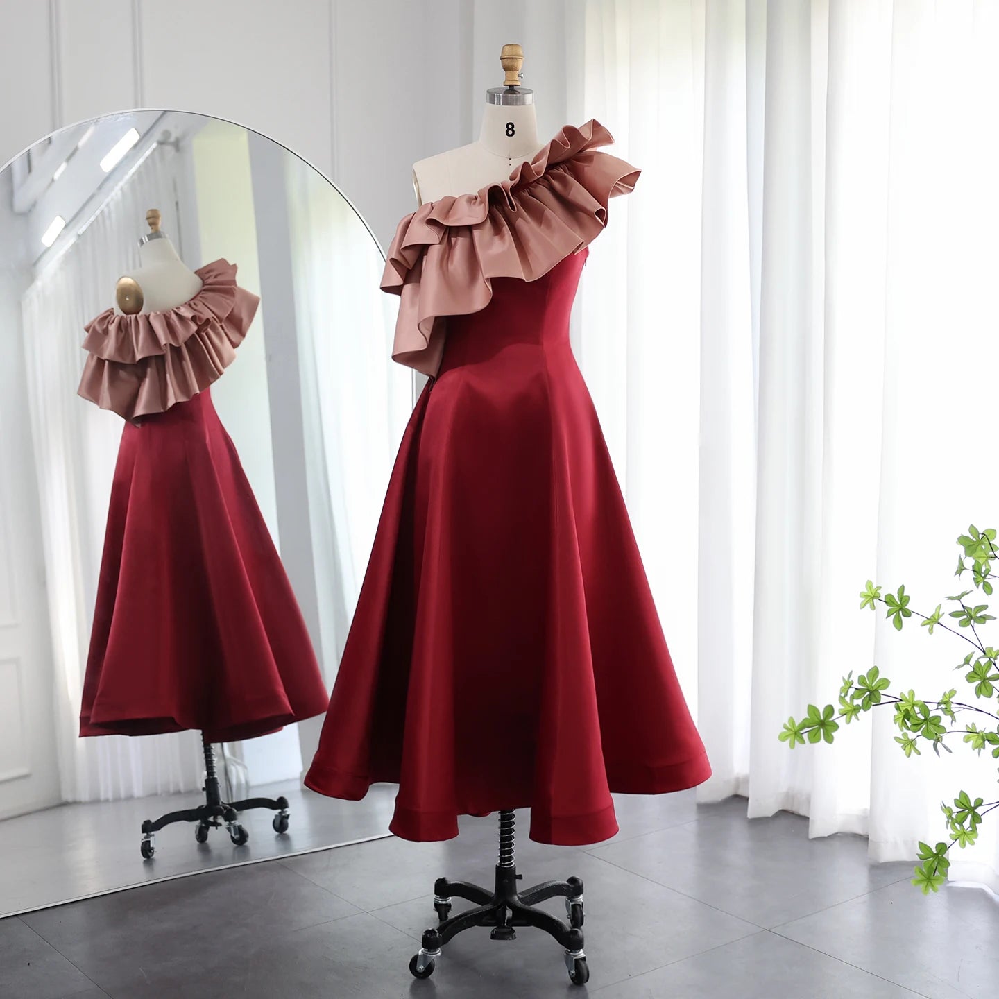 Sharon Said Burgundy Dubai Evening Dresses for Women Wedding Party 2025 Saudi Arabia Midi Short Formal Gowns SF057 Customized