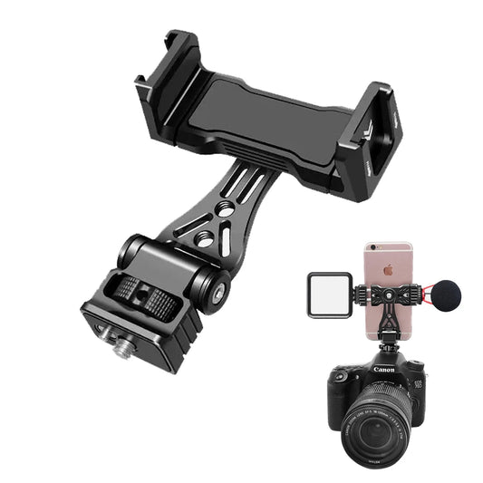 Metal Phone Holder Cold Shoe Mount 360° Rotatable 1/4 3/8 ARRI Hole Vertical Shooting for iPhone Android Smartphone DSLR Clamp - Belvar