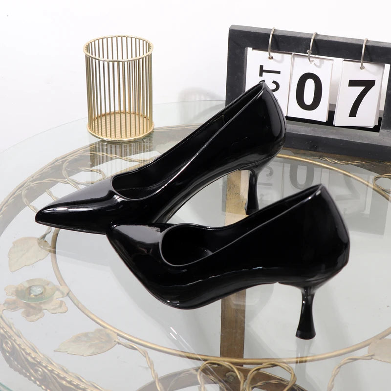 High heels 2024 autumn elegant women's shoes shallow pointed office business attire shoes patent leather sexy stiletto shoes - Belvar