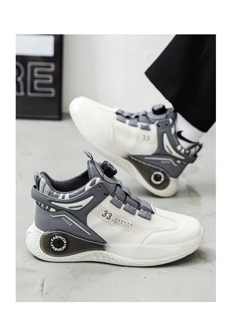 Mens Sneakers with Rotating Buckle Comfy Non Slip Lace up Durable Shoes for Mens Outdoor Activities - Belvar