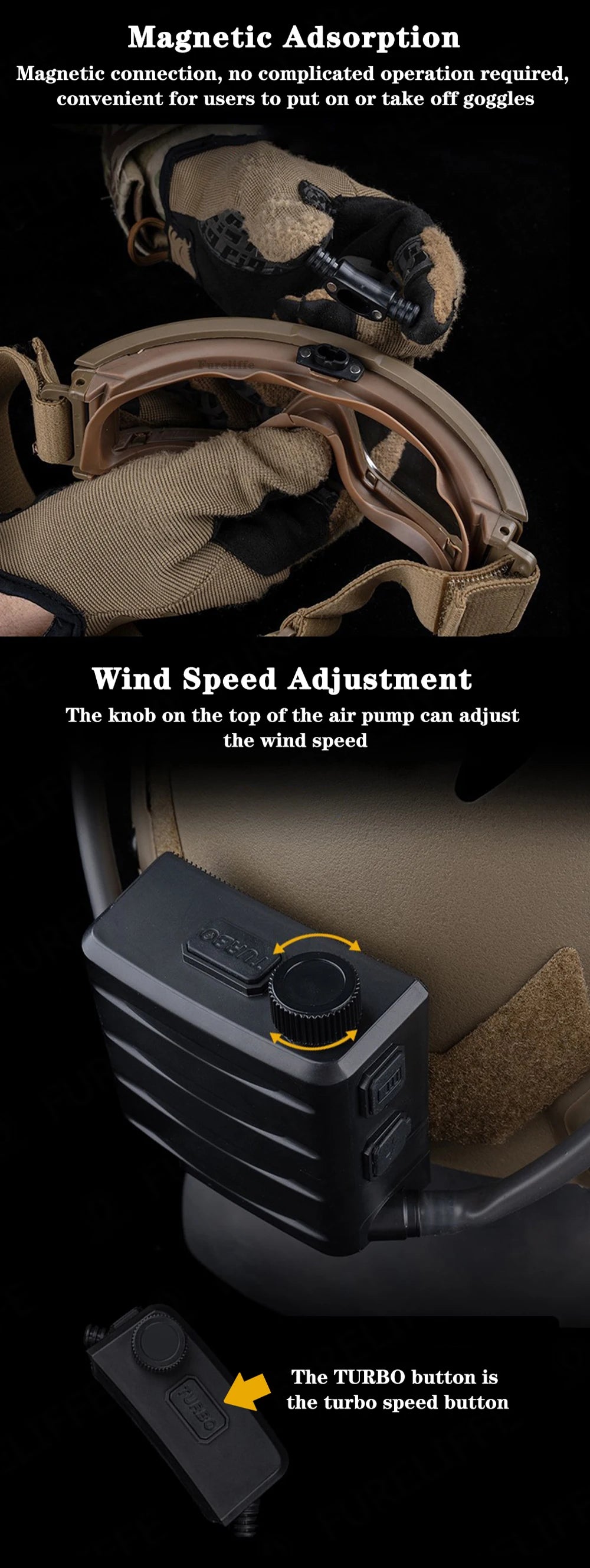 Tactical Goggles Fan Defogger Anti-Fog Kit Eyewear Air Defog for Airsoft Shooting Motocross Skiing Mountaineering Clear Vision