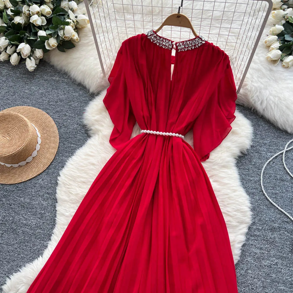 Women Dress Long Dresses Gown Party Night A Line Vestidos Round Neck Ruffles Sleeve Elegant Splice Y2k Streetwear Slim Fit
