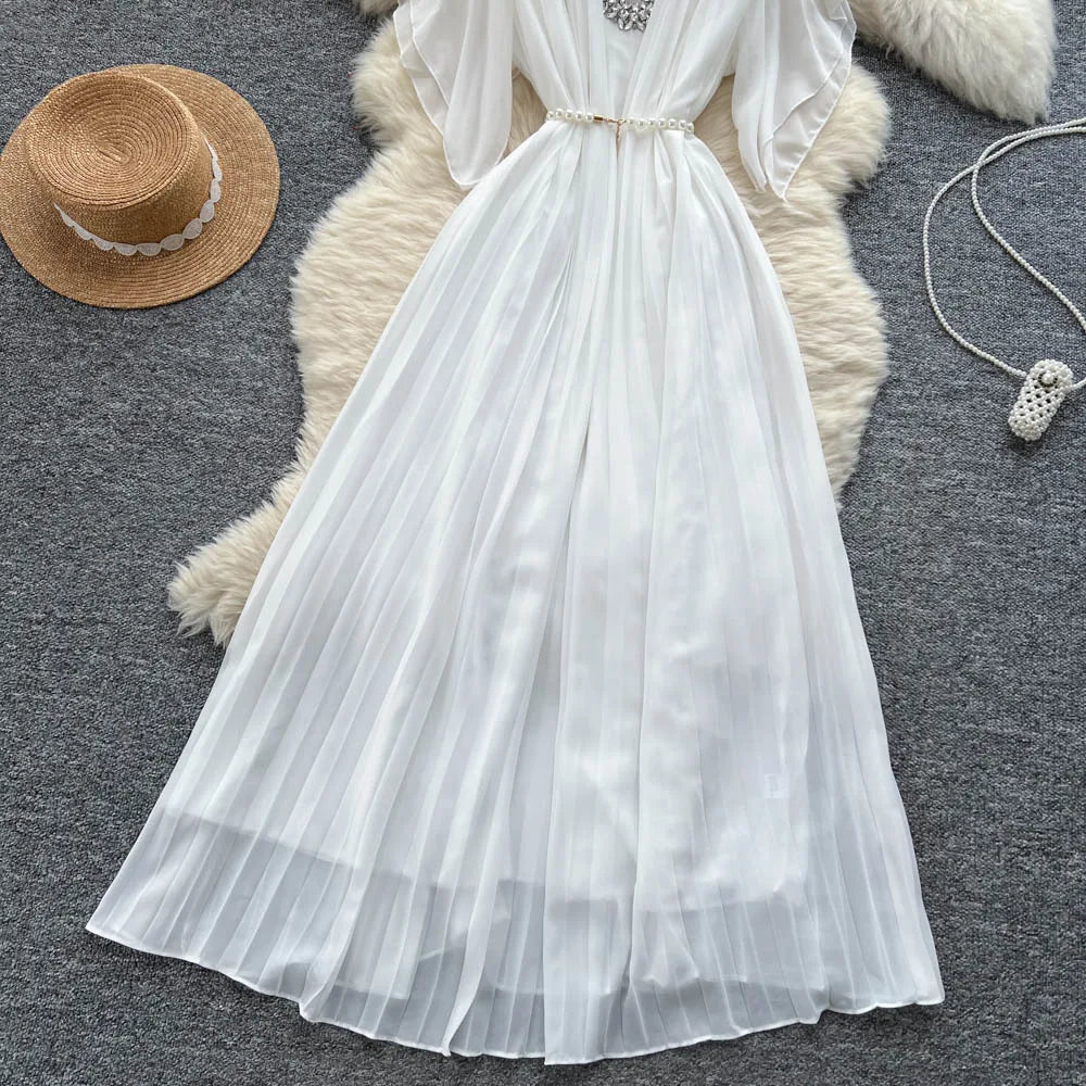 Women Dress Long Dresses Gown Party Night A Line Vestidos Round Neck Ruffles Sleeve Elegant Splice Y2k Streetwear Slim Fit