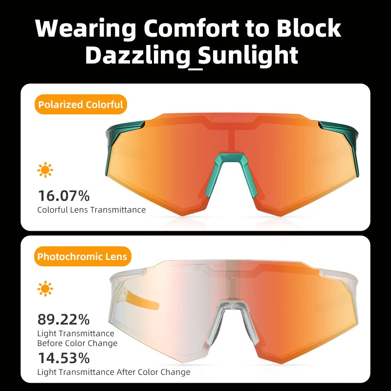ROCKBROS Cycling Glasses Sun Protection Photochromic Bike Sunglasses Eyewear Sport Polarized Lens Glaases Bicycle Glasses