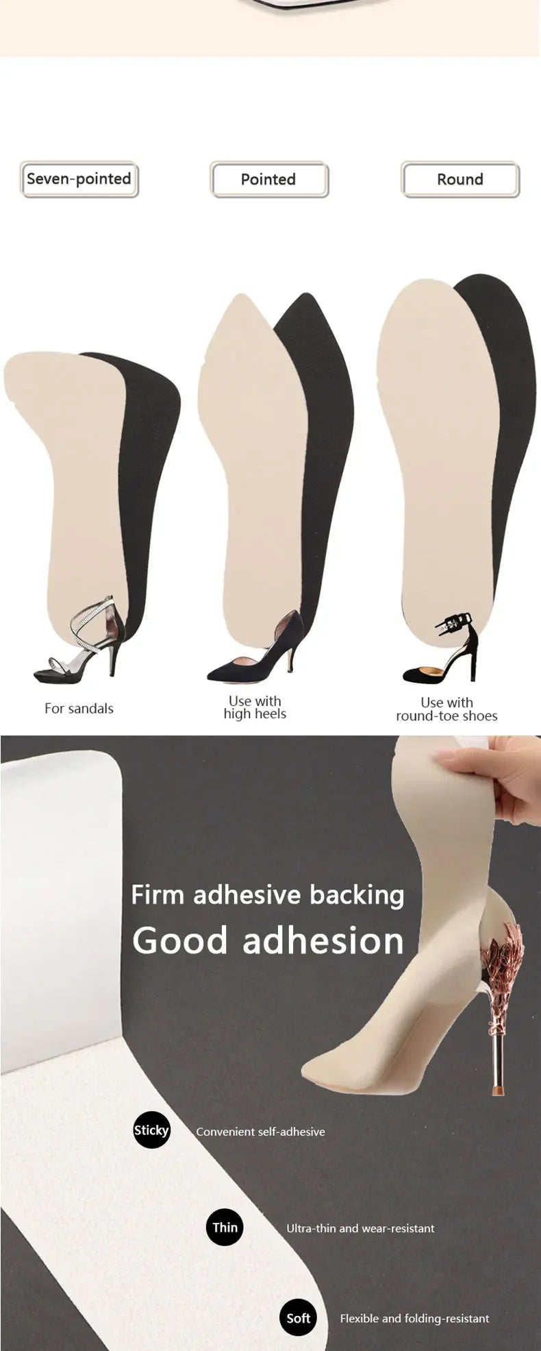 1Pair Women Sandal Insoles Antislip Soft Bottom Breathable Deodorzation High Heel Insoles High-heeled Shoes Sole Stickers Pad