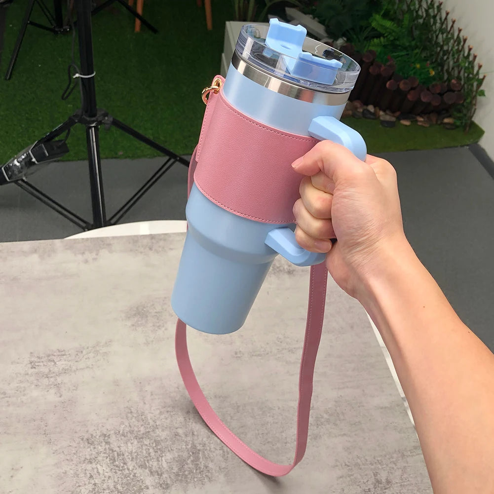 PU Leather Water Bottle Sling Bag with Adjustable Strap Portable Cup Cover For STANLEY 30oz & 40oz Tumbler for Outdoor Travel