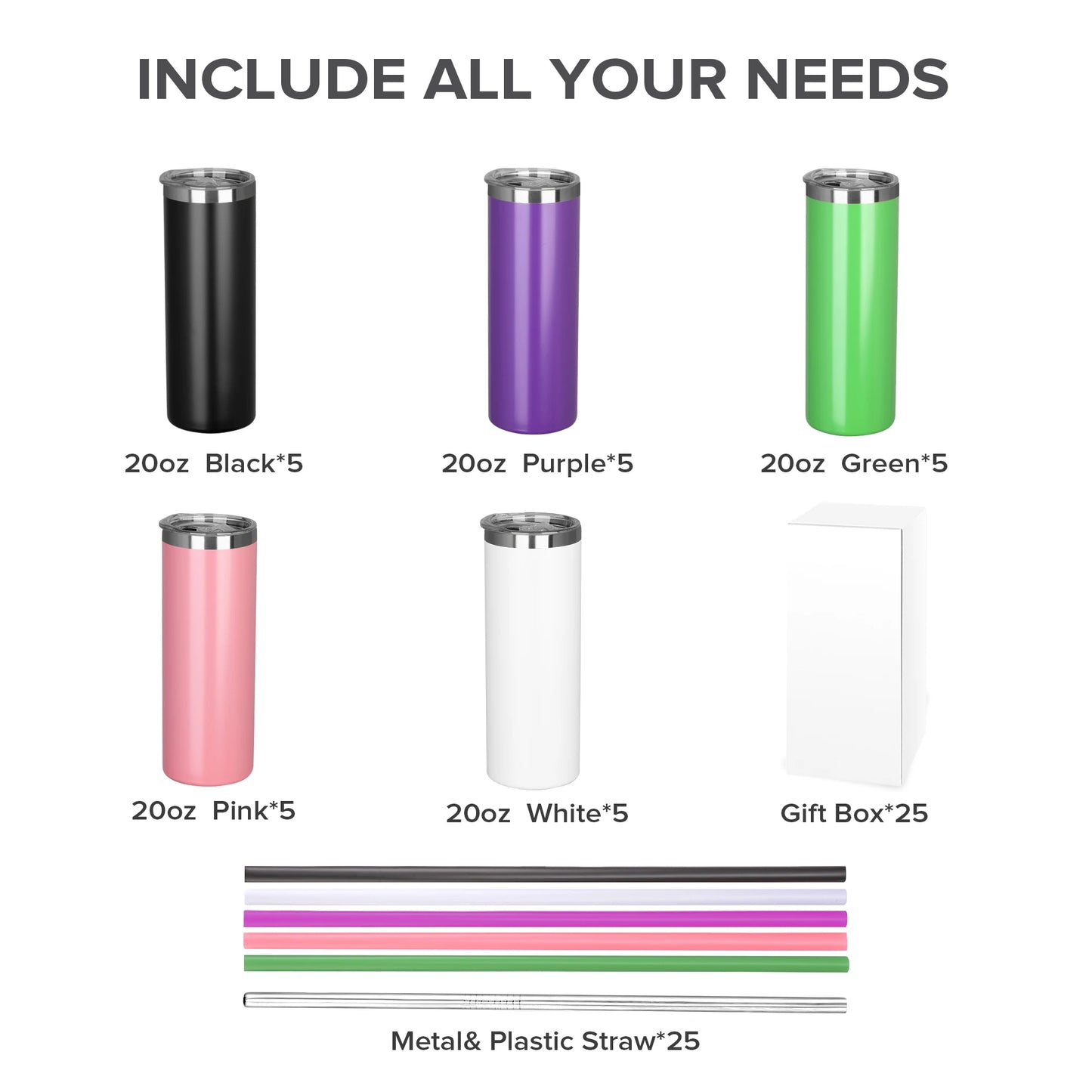 25 Pack20OZ powder coated Tumbler, Vacuum water bottles in Gold-Plated, Silver, and Rainbow styles, Laser engraved drinkwarecups