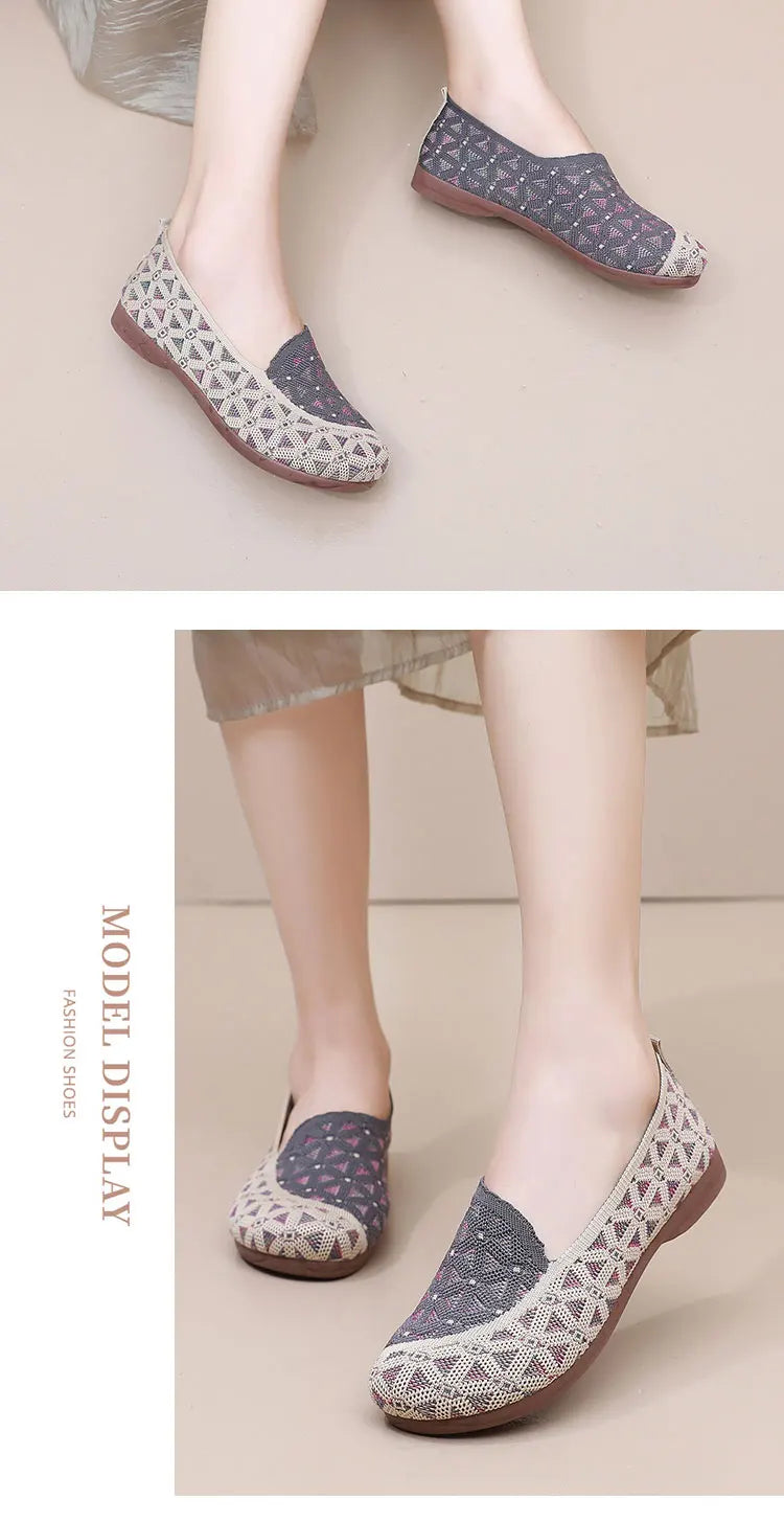 Ladies' 2025 mesh lightweight casual shoes for summer breathable and comfortable anti-slip round toe flat shoes - Belvar