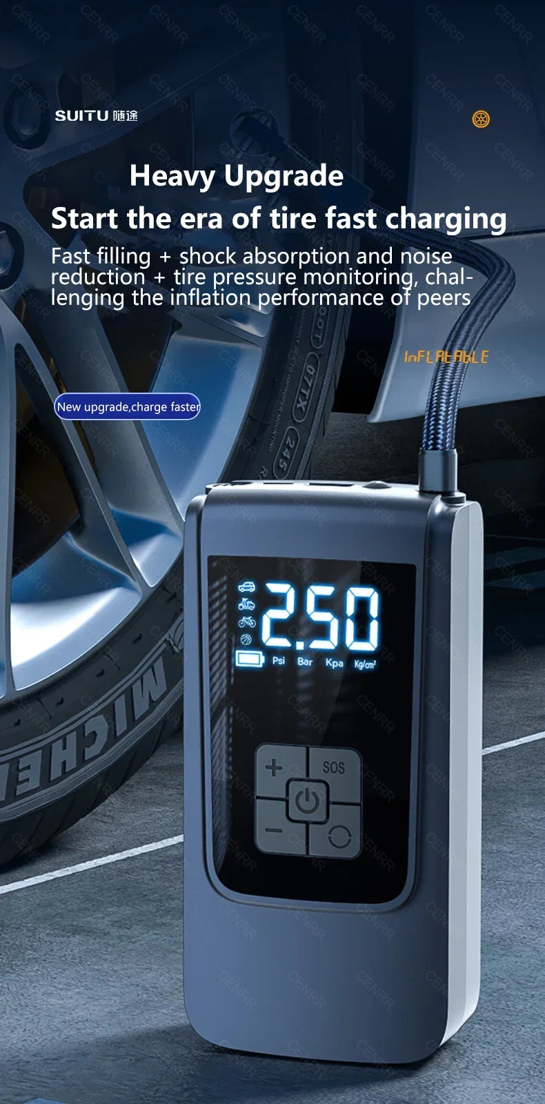 Wireless Car Air Pump Portable Air Compressor Electric Tire Inflator with LCD Digital Display for Car Motorcycles Bicycle Ball