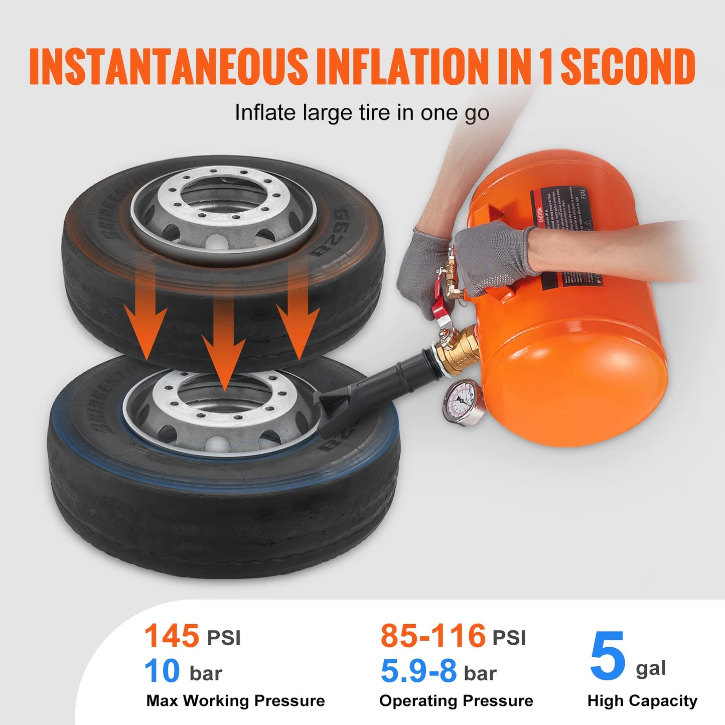 SucceBuy Tire Bead Blaster 5 Gallon/19L Capacity Includes Pressure Gauge & Handle 145 PSI Max Inflation Tank for Cars Trucks ATV
