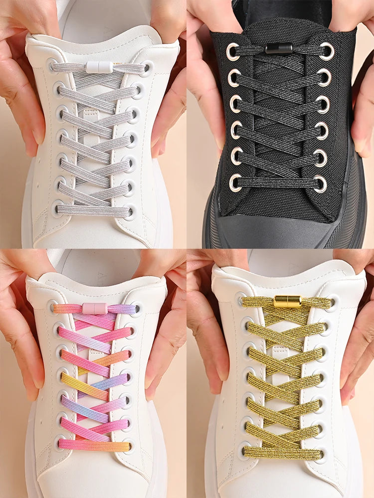 1Pair/2Pairs/4Pairs No Tie Shoe Laces Colorful Buckle Shoelaces Pearl Light Colorful Fashion Without Ties Elastic Laces Sneaker