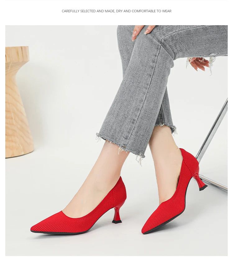 Women's High Heels Fashion Pattern Soft Knitted Comfortable Breathable Shoes 2025 New (6cm High) - Belvar