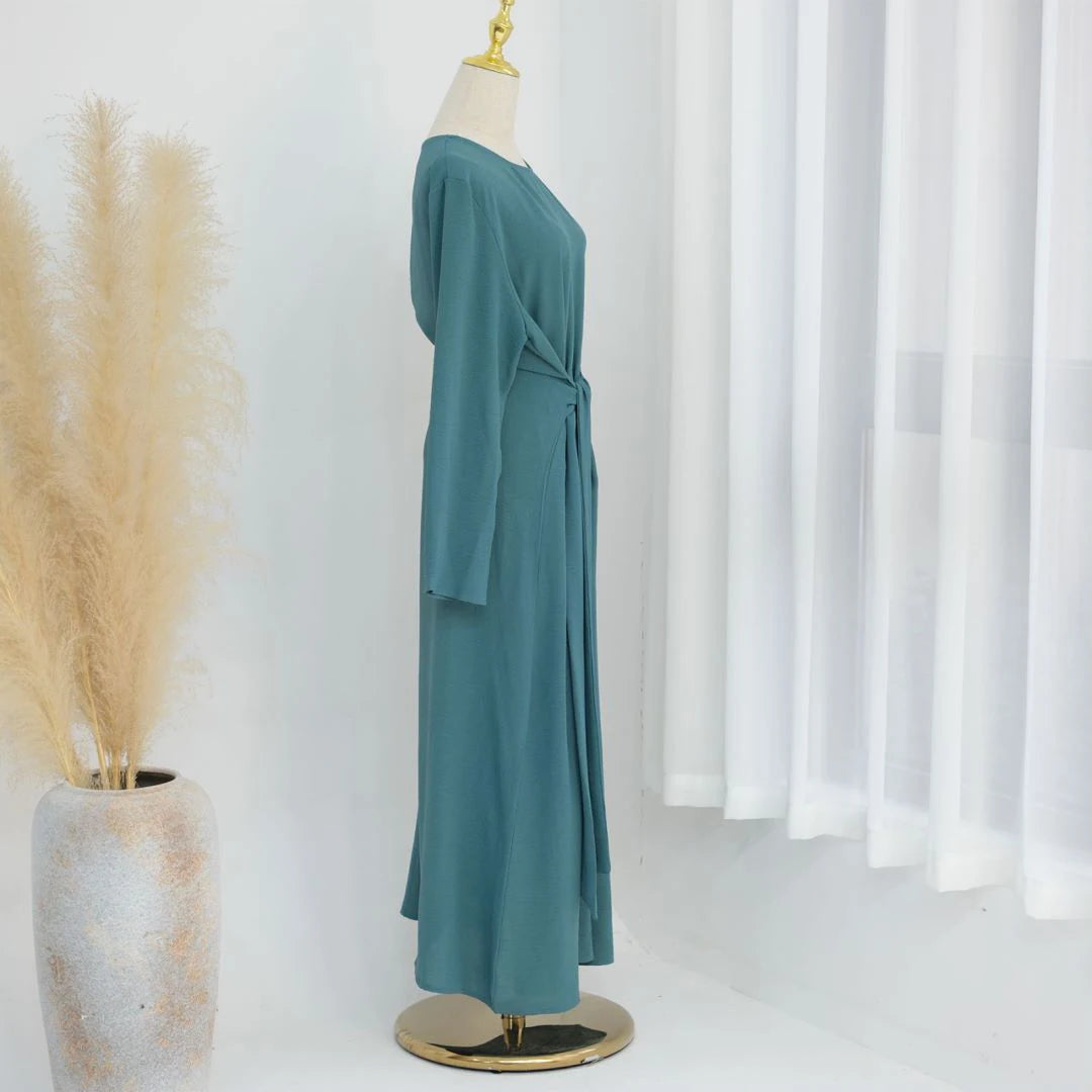 Uni Elegant Ramadan Muslim Modest Dress For Women Eid Arabic Turkey Kaftan Dresses femme Plain Abaya Dubai Islamic Clothing