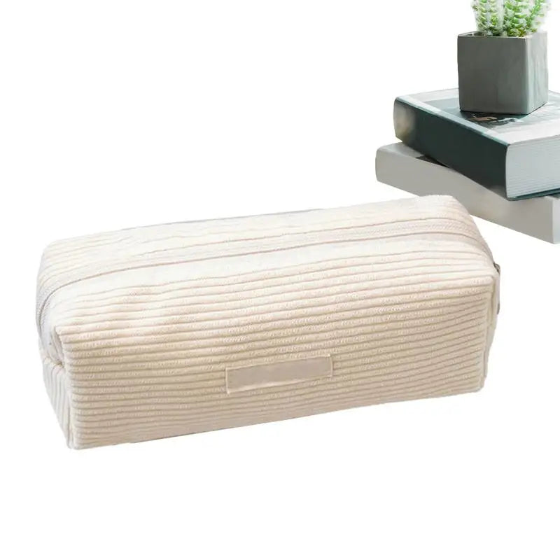 pure Corduroy Pencil Case Travel Cosmetic Lipstick Purse Storage Bag Student School Stationery Organizer Pouch Pencilcase