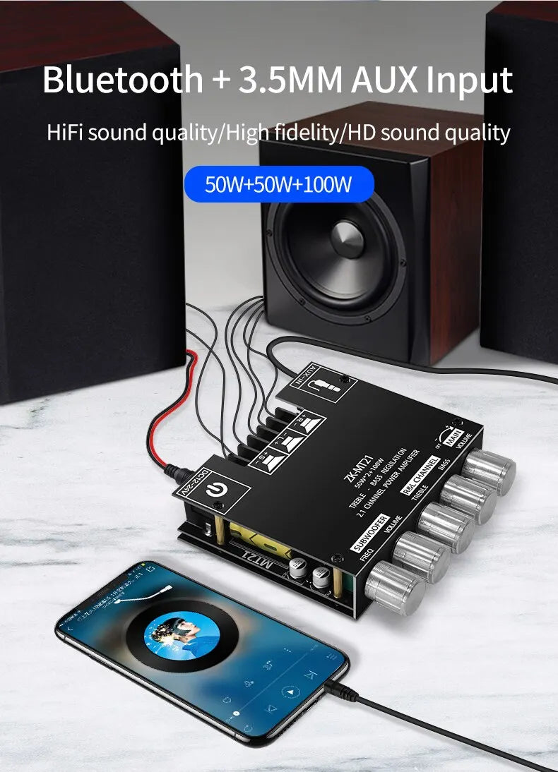 ZK-MT21 Bluetooth 5.0 Subwoofer Amplifier Board For Car Home 50W*2+100W 2.1 Channel Power Audio Stereo Bass Amplifier s Board