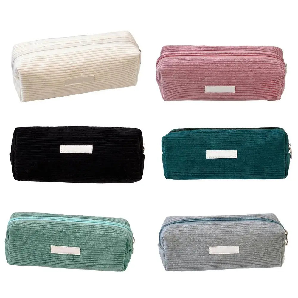 pure Corduroy Pencil Case Travel Cosmetic Lipstick Purse Storage Bag Student School Stationery Organizer Pouch Pencilcase