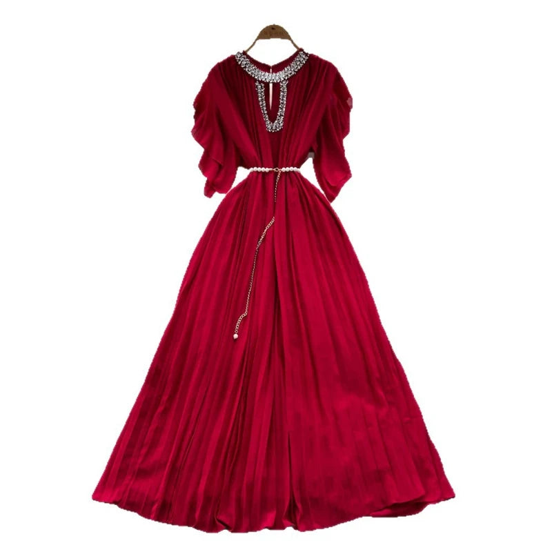 Women Dress Long Dresses Gown Party Night A Line Vestidos Round Neck Ruffles Sleeve Elegant Splice Y2k Streetwear Slim Fit