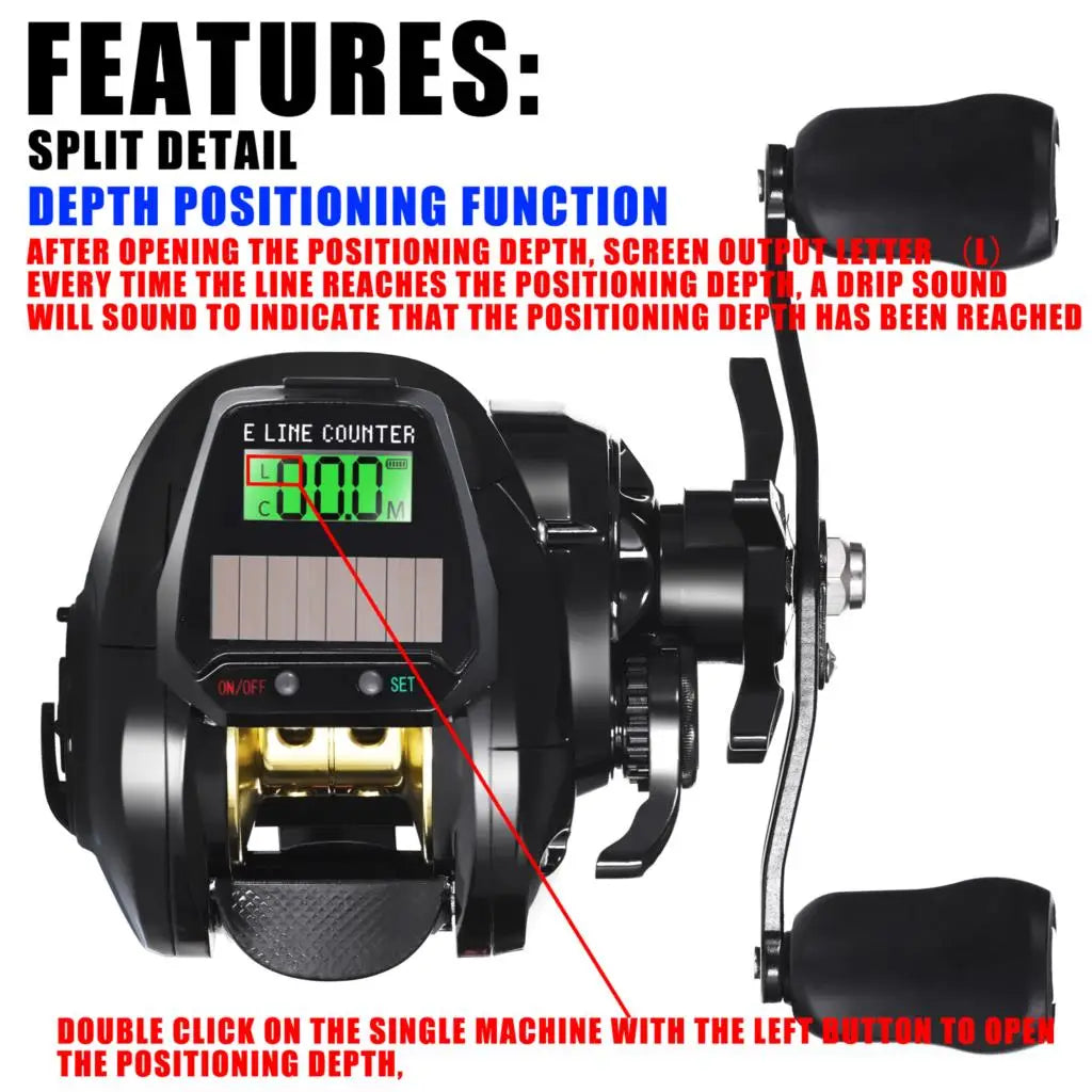 SAMOLLA LED Screen Smart Digital Display Electronic Bait Casting Reel USB and Solar Rechargeable 7.2:1 Waterproof Casting