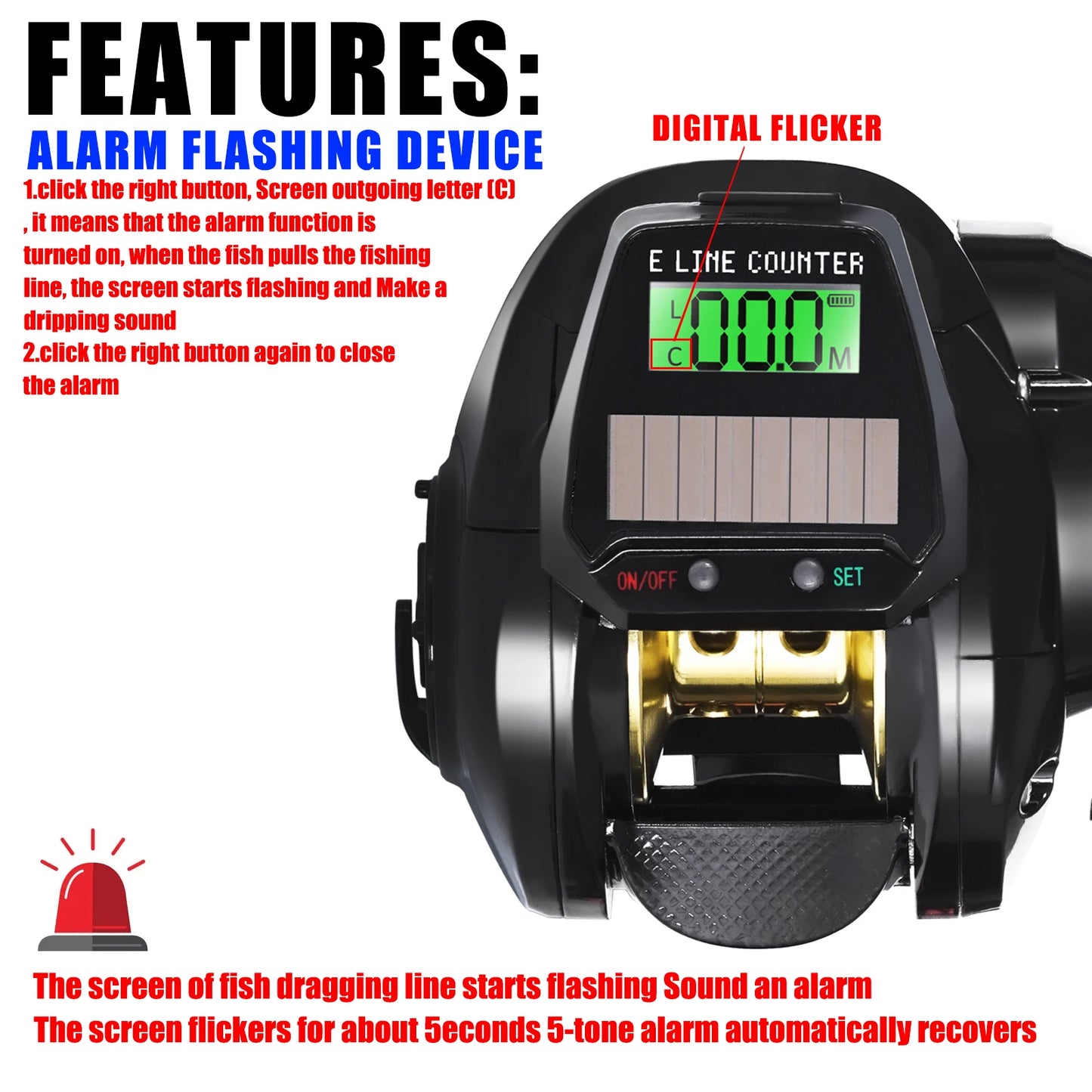SAMOLLA LED Screen Smart Digital Display Electronic Bait Casting Reel USB and Solar Rechargeable 7.2:1 Waterproof Casting