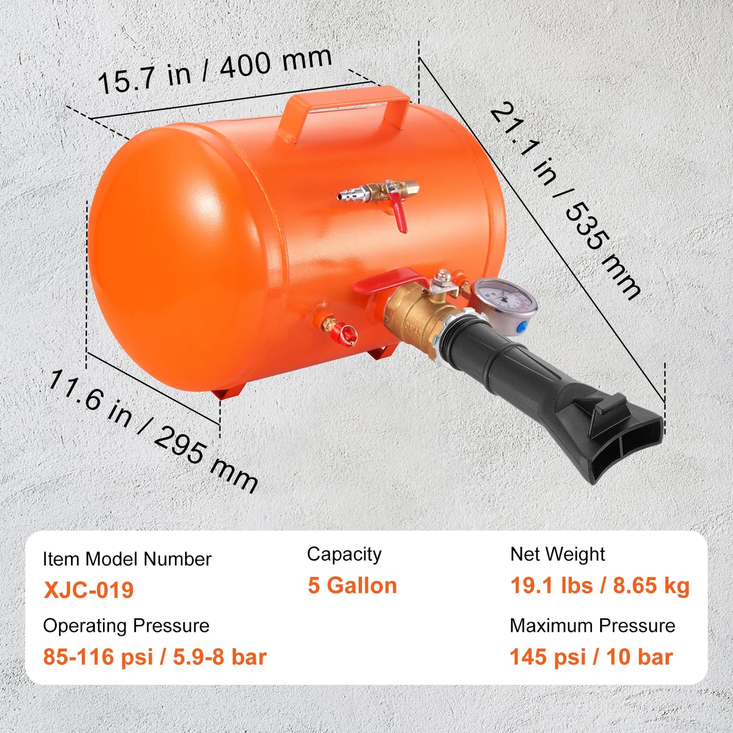 SucceBuy Tire Bead Blaster 5 Gallon/19L Capacity Includes Pressure Gauge & Handle 145 PSI Max Inflation Tank for Cars Trucks ATV