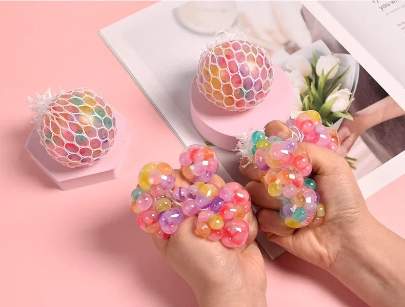 Rainbow Bead Squishy Ball 3D Stress Relief Sensory Toys for Adults Anti-Anxiety Fidget Toy with Non-Toxic for Office Classroom