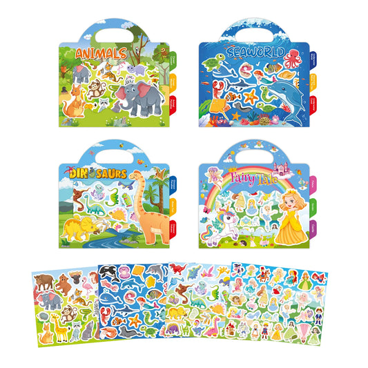 Reusable Cartoon Animal Scene Stickers for Kids DIY Hand-on Puzzle Learning Cognition Puzzle Book Educational Toy Gift for Child