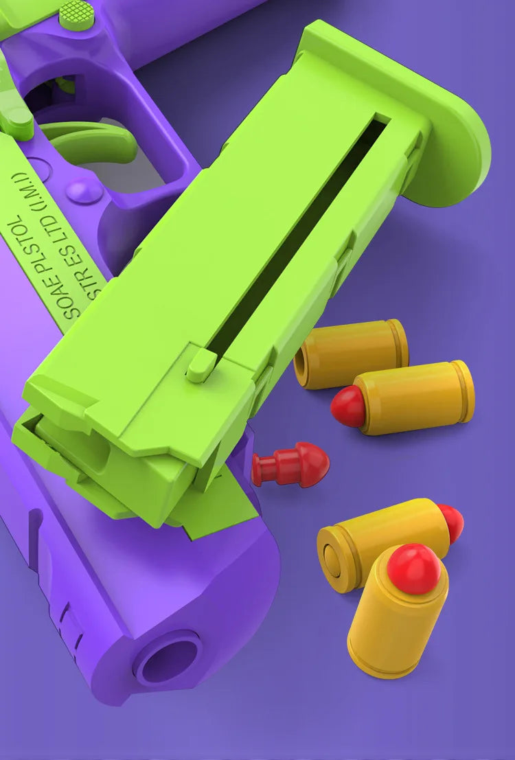 Stress Relief Simulation Model Gun Continuous Throwing Hanging Revolver Launcher Toy Gun Outdoor Play Entertainment Kids Gift