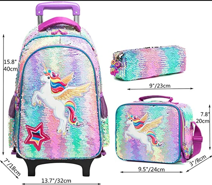 School Wheeled backpack Bag School bag with wheels Trolley Satchel bag Kids School Rolling backpack for girls School Trolley Bag