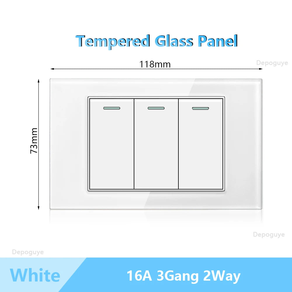 US Wall Switch Power Socket with USB Type-c Quick Charger,American Mexico White Tempered Glass Plug Outlet,Light Switch Panel