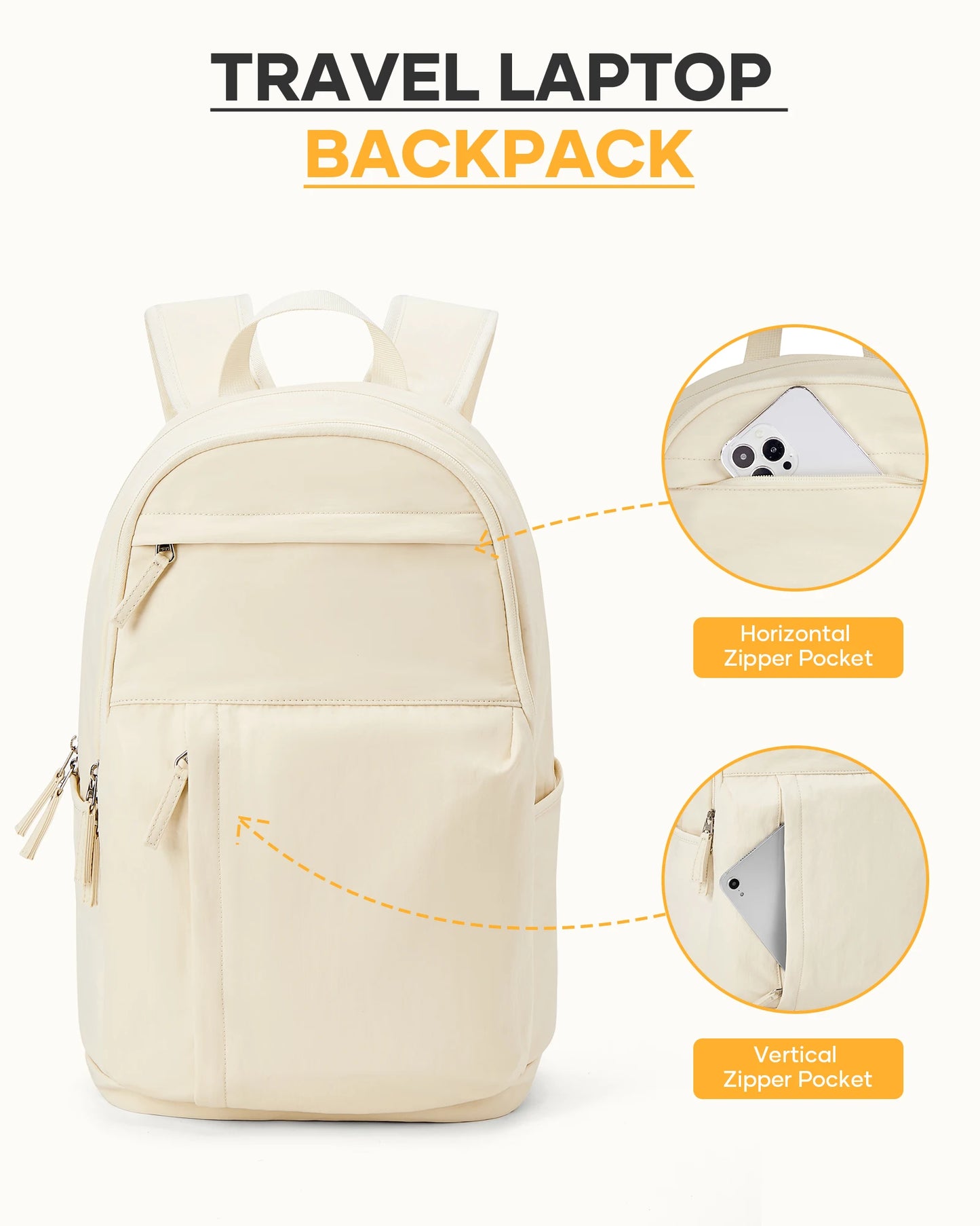 Schoolbag, female college student commuter backpack, computer backpack, college style, super cute, good-looking，beige