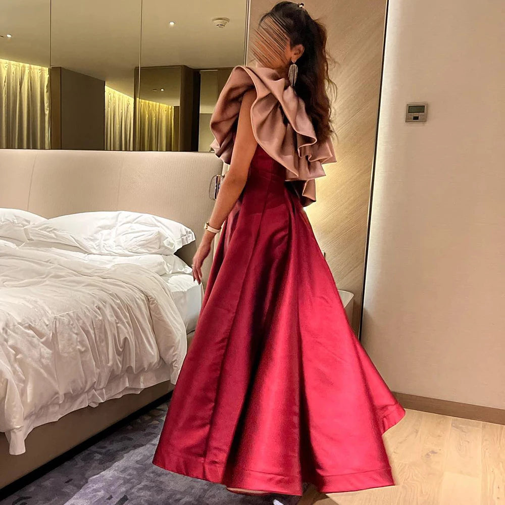 Sharon Said Burgundy Dubai Evening Dresses for Women Wedding Party 2025 Saudi Arabia Midi Short Formal Gowns SF057 Customized