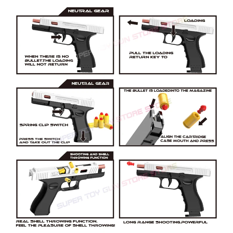 2025.G18 Toy Gun. Air Gun Pistol CS Shooting Weapon Toy Gun Automatic Shell Throwing Soft Bullet Toy Gun (Quick Disassembly)