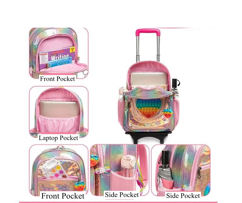 School Wheeled backpack Bag School bag with wheels Trolley Satchel bag Kids School Rolling backpack for girls School Trolley Bag