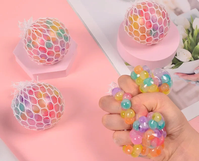 Rainbow Bead Squishy Ball 3D Stress Relief Sensory Toys for Adults Anti-Anxiety Fidget Toy with Non-Toxic for Office Classroom